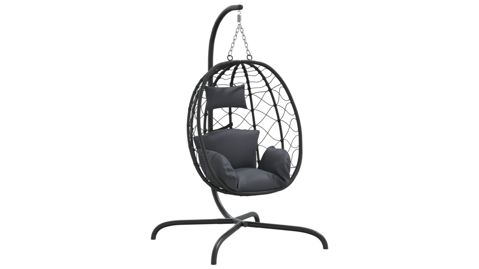 vidaXL Poly Rattan and Steel Hanging Egg Chair with Cushion - Anthracite