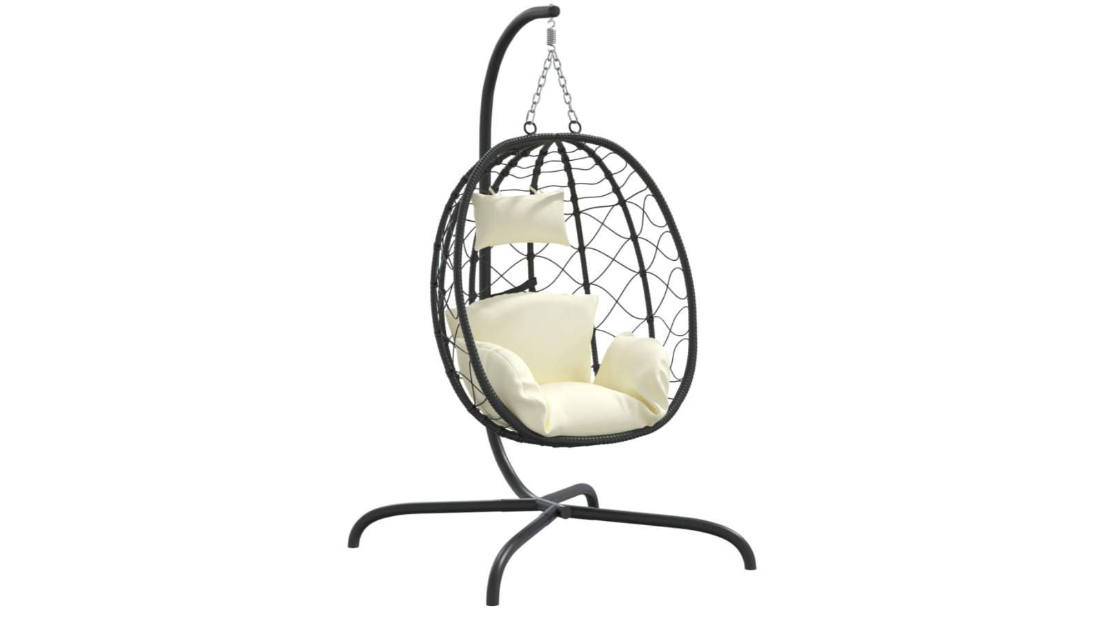 vidaXL Poly Rattan and Steel Hanging Egg Chair with Cushion - Cream/White