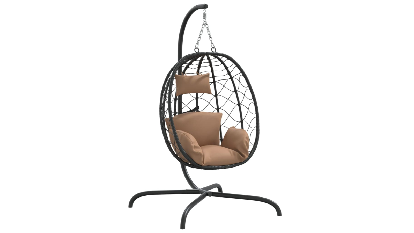 vidaXL Poly Rattan and Steel Hanging Egg Chair with Cushion - Taupe