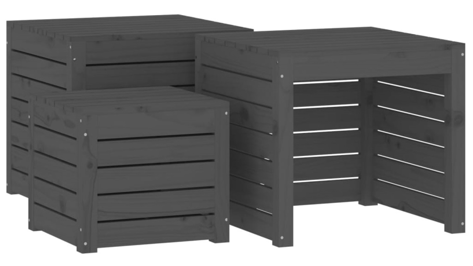 vidaXL 3 Piece Solid Pine Wood Garden Box Set - Grey
