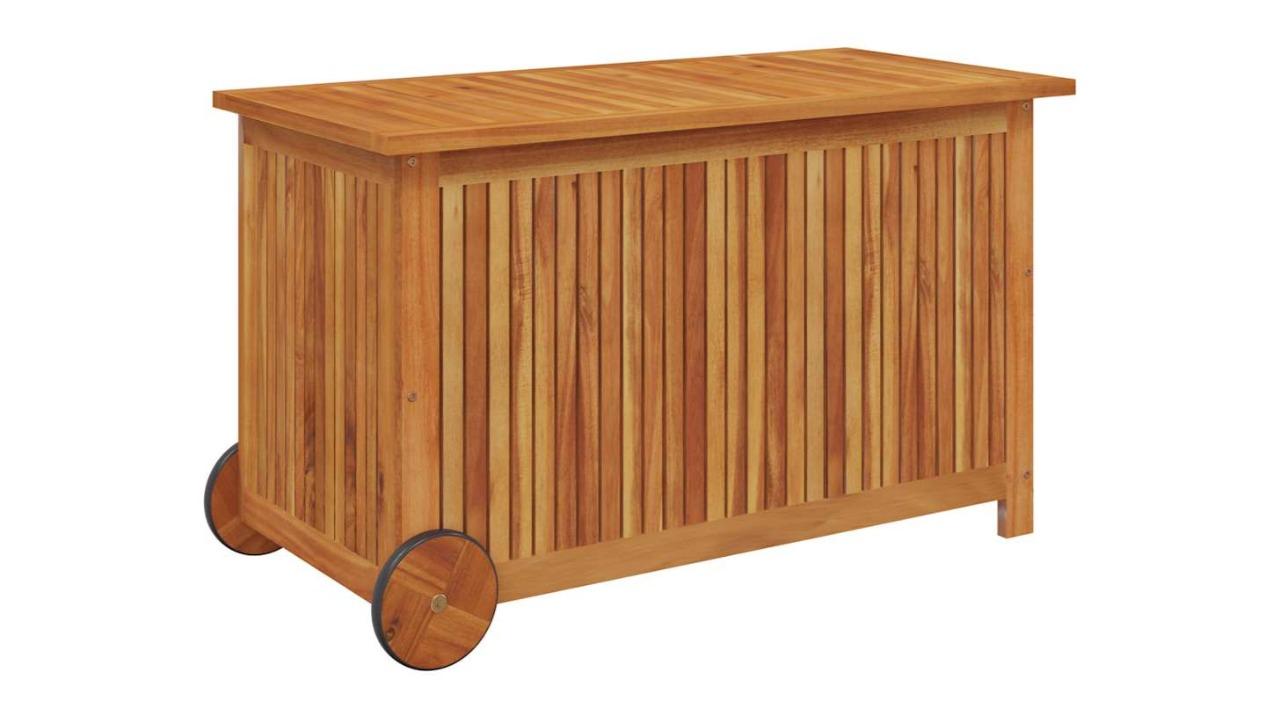 vidaXL Solid Wood Acacia 90 x 50 x 58cm Garden Storage Box with Wheel