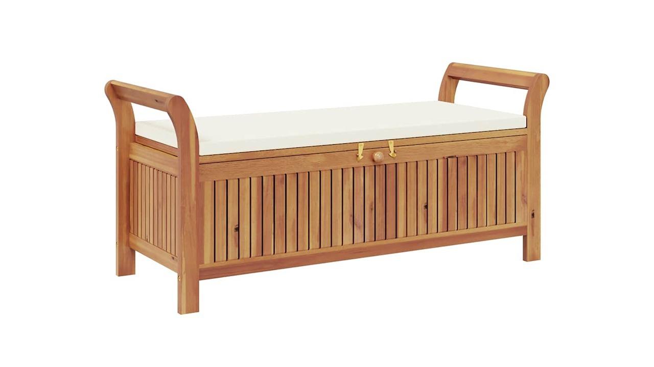 VidaXL 126cm Solid Acacia Wood Garden Storage Bench with Cushion