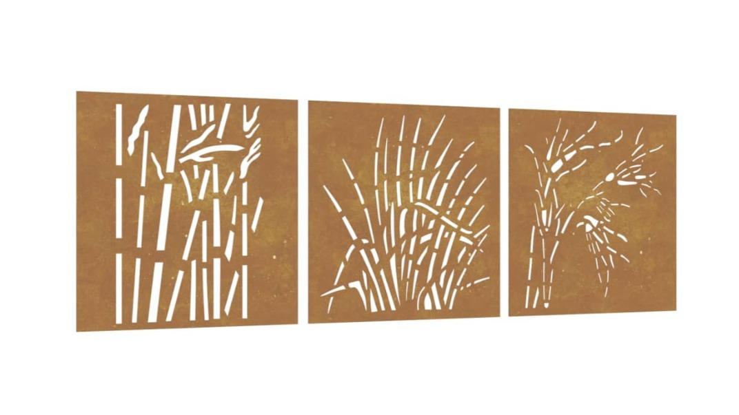 vidaXL 3 Piece Corten Steel Grass Design Garden Wall Decoration - 55 x 55cm