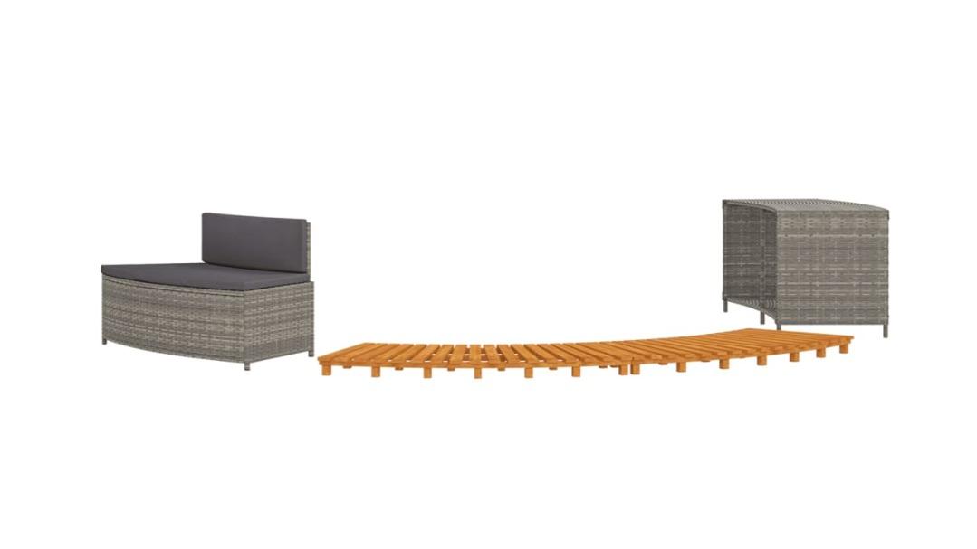 vidaXL Poly Rattan/Solid Acacia Wood Grey Hot Tub Surround