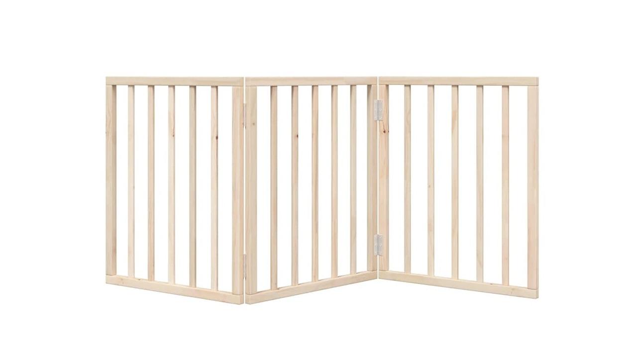 vidaXL 3-Panel Poplar Wood 150cm Foldable Dog Gate - Natural