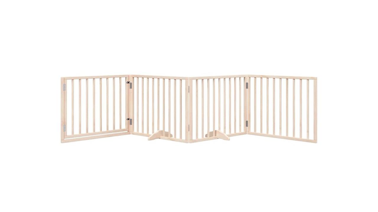 vidaXL 4-Panel Poplar Wood 320cm Dog Gate with Foldable Door - Natural