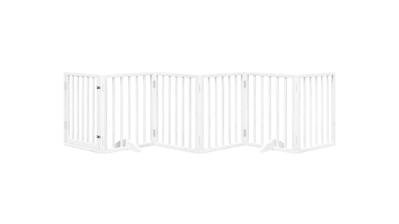 vidaXL 6-Panel Poplar Wood 300cm Dog Gate with Foldable Door - White