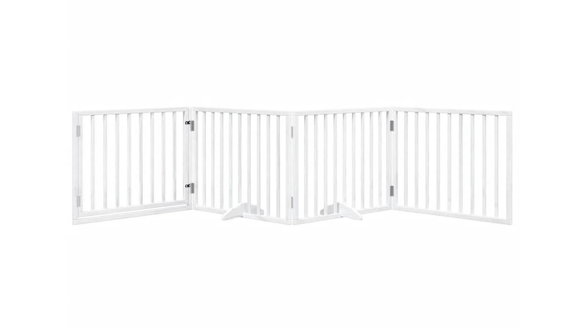 vidaXL 4-Panel Poplar Wood 320cm Dog Gate with Foldable Door - White