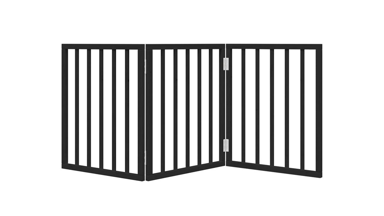 vidaXL 3-Panel Poplar Wood 150cm Foldable Dog Gate - Black