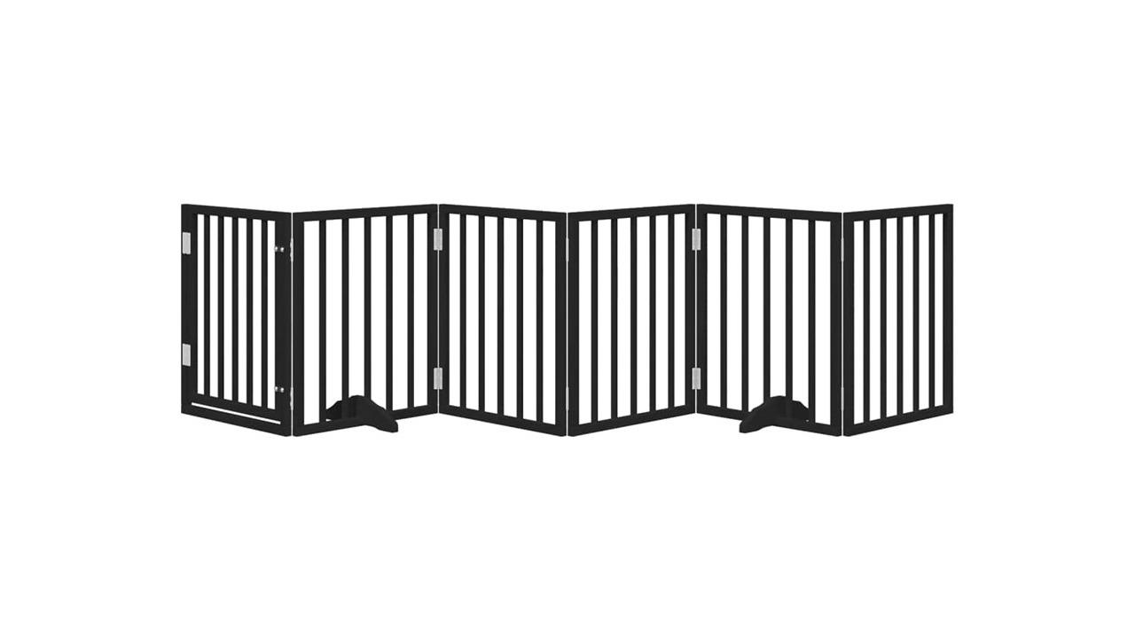 vidaXL 6-Panel Poplar Wood 300cm Dog Gate with Foldable Door - Black