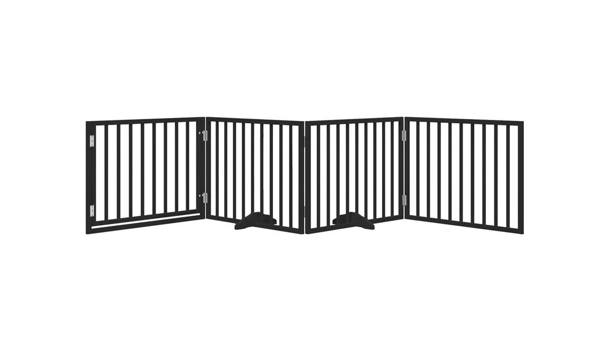 vidaXL 4-Panel Poplar Wood 320cm Dog Gate with Foldable Door - Black