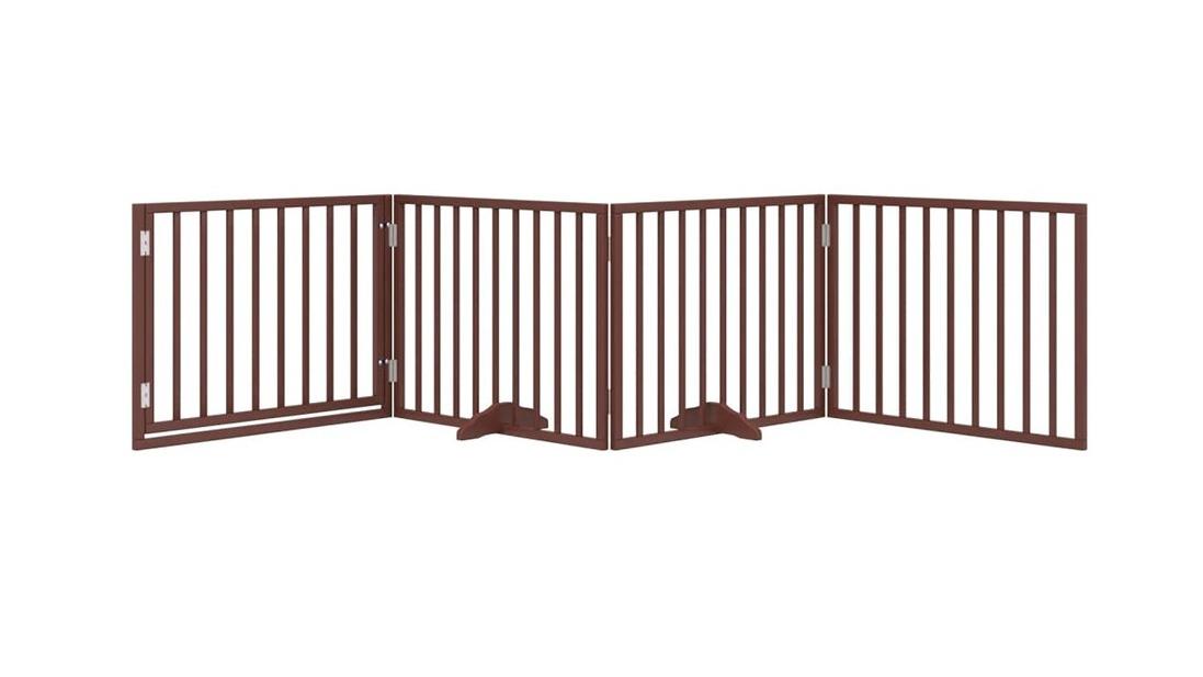 vidaXL 4-Panel Brown Poplar Wood 320cm Dog Gate with Foldable Door