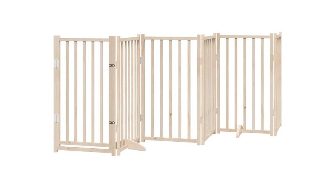vidaXL Solid Fir Wood Dog Gate with 6 Panel Foldable Door - 300cm