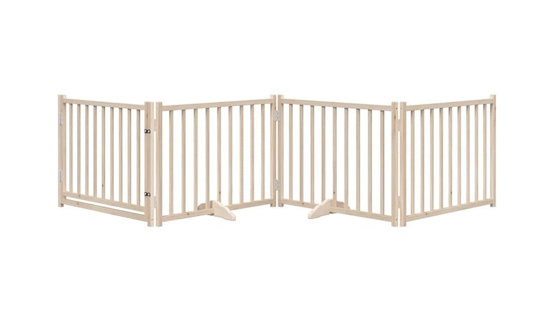 vidaXL 4-Panel Solid Fir Wood 320cm Dog Gate with Foldable Door