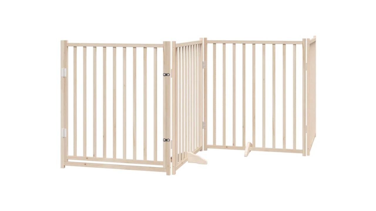vidaXL Solid Fir Wood Dog Gate with 4 Panel Foldable Door - 320cm