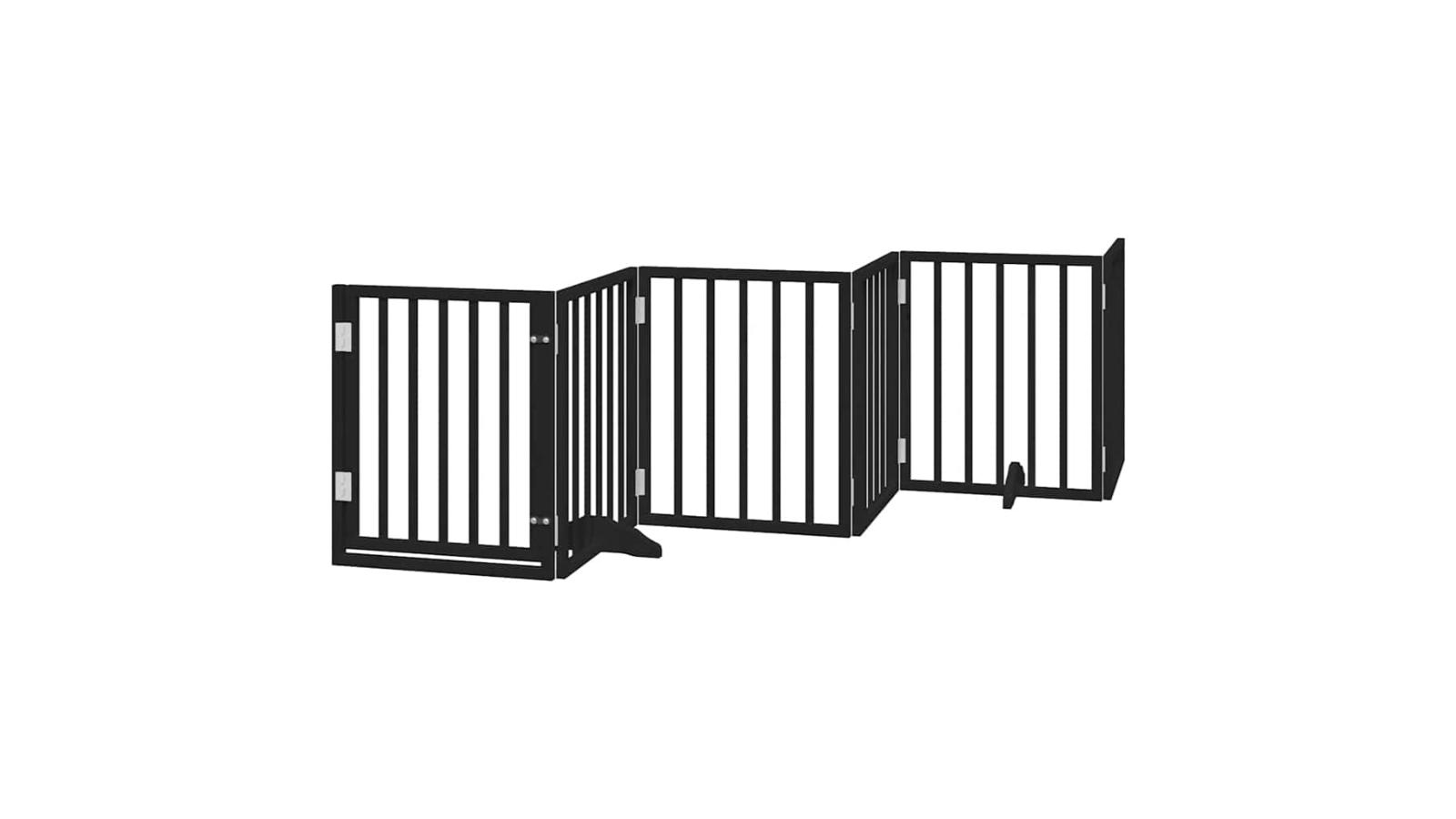 vidaXL 9-Panel Black Poplar Wood Foldable Dog Safety Fence with Door - 450 x 60 x 2cm