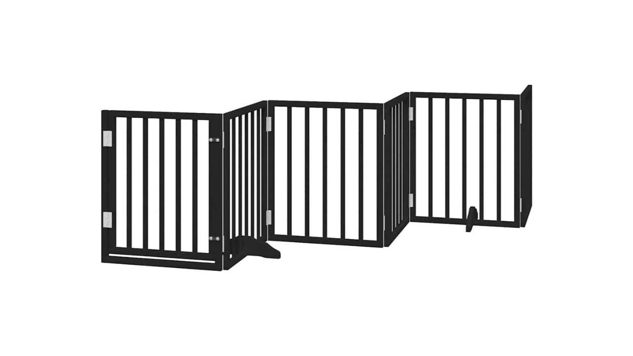 vidaXL Black Poplar Wood Dog Gate with 15 Panel Foldable Door - 750cm