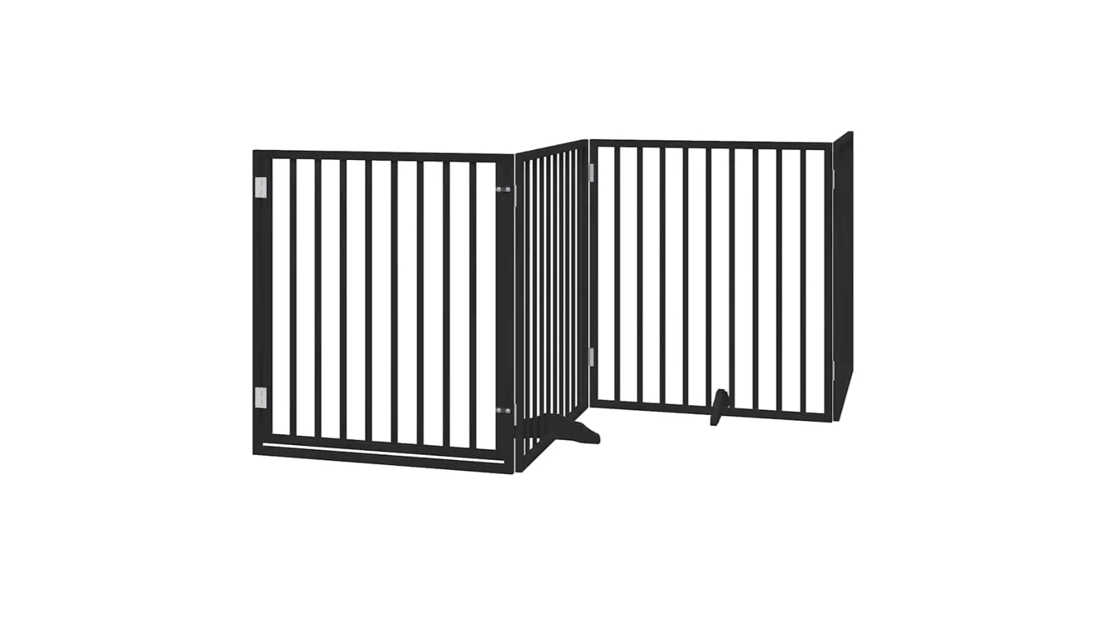 vidaXL 8-Panel Black Poplar Wood Foldable Dog Safety Fence with Door - 640 x 90 x 2cm