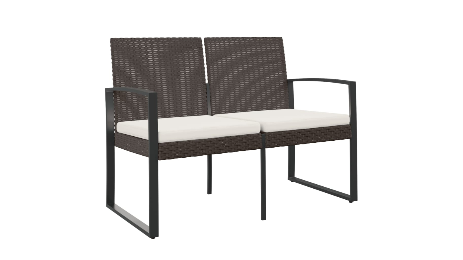 vidaXL PP Rattan 2-Seater Garden Bench with Cushion - Brown