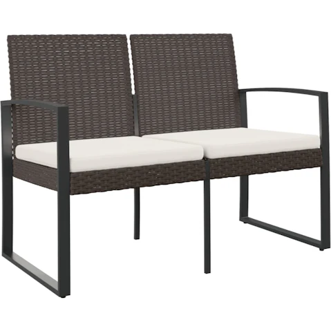 vidaXL PP Rattan 2-Seater Garden Bench with Cushion - Brown