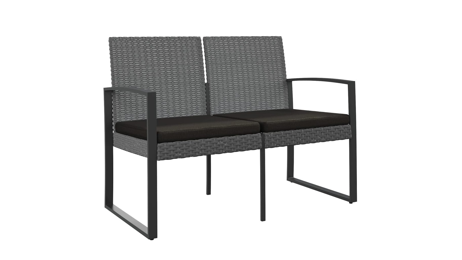 vidaXL 2-Seater Dark Grey PP Rattan Garden Bench with Cushion