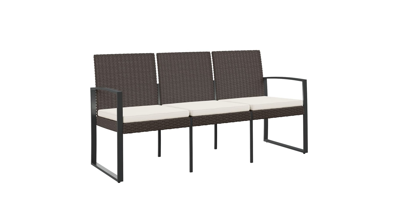 vidaXL 3-Seater Brown PP Rattan Garden Bench with Cushion
