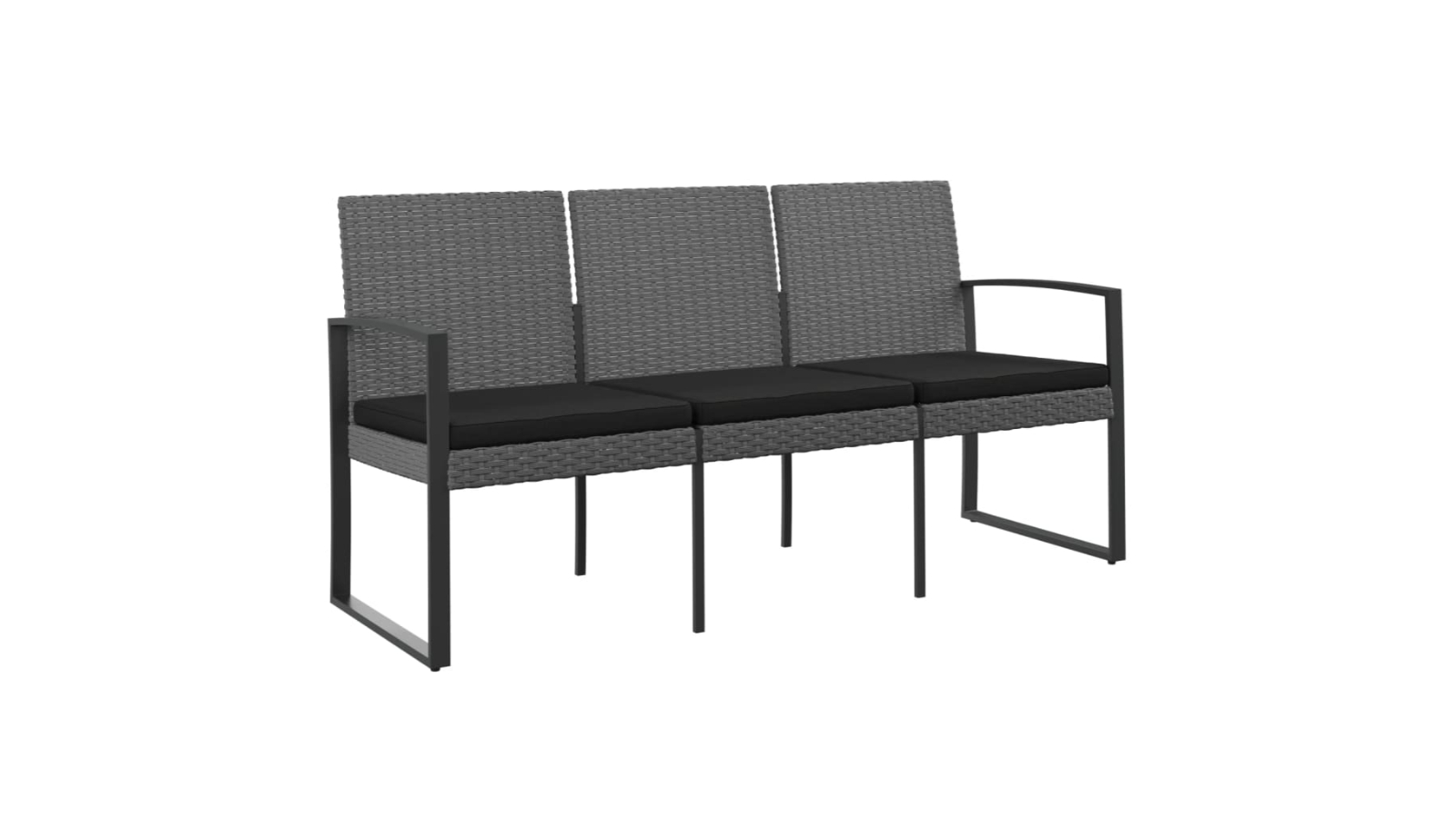 vidaXL 3-Seater Dark Grey PP Rattan Garden Bench with Cushion