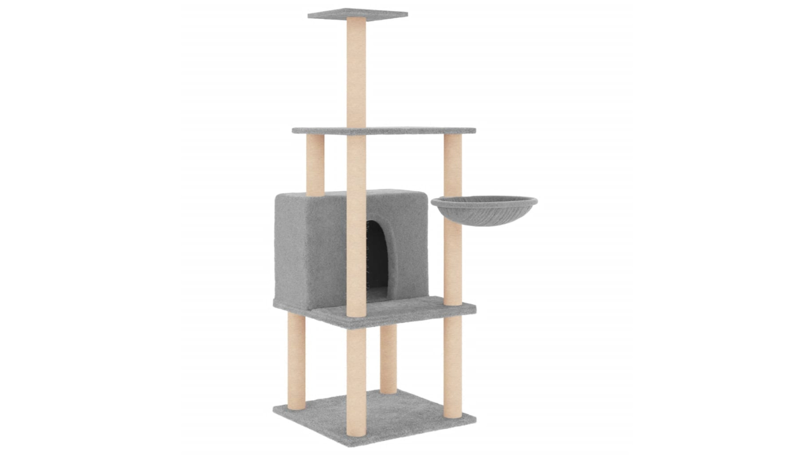vidaXL Light Grey Cat Tree with Sisal Scratching Post - 132cm