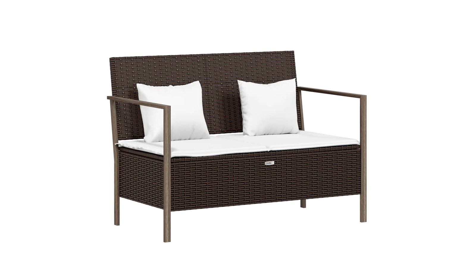 vidaXL 2-Seater Poly Rattan Garden Bench with Cushion - Brown