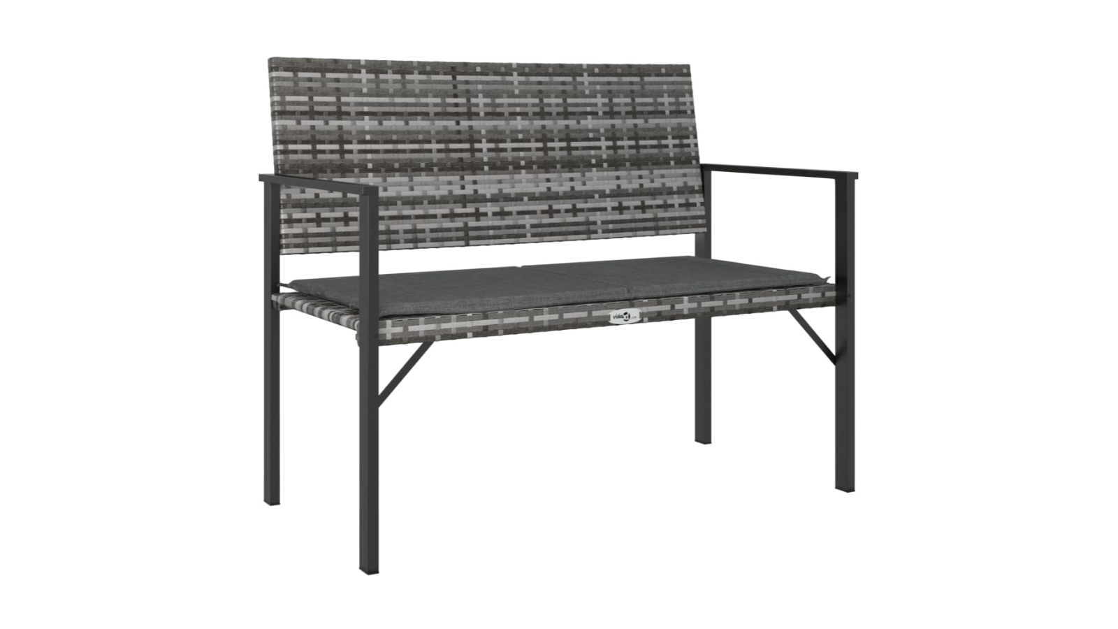 vidaXL 2-Seater Grey Poly Rattan Garden Bench with Cushion