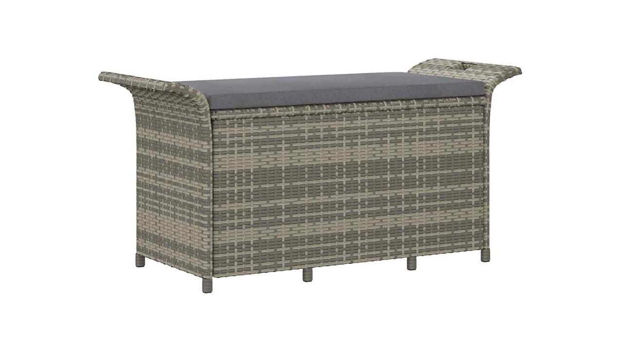 vidaXL Grey Poly Rattan 116 x 46 x 57cm Garden Bench with Cushion