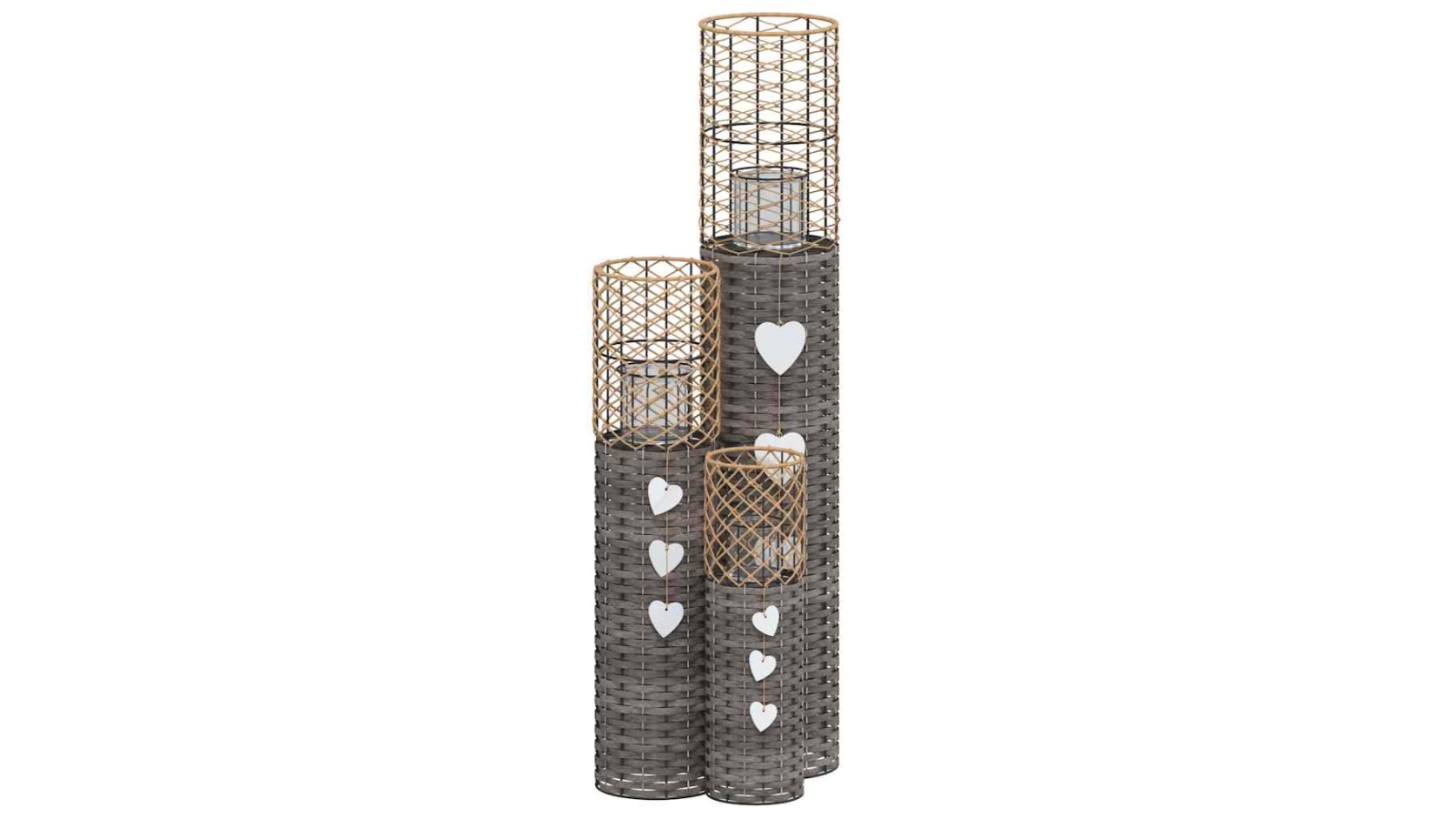 vidaXL 3 Piece Grey Wicker Candle Holder