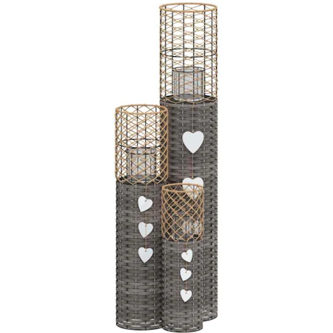 vidaXL 3 Piece Grey Wicker Candle Holder