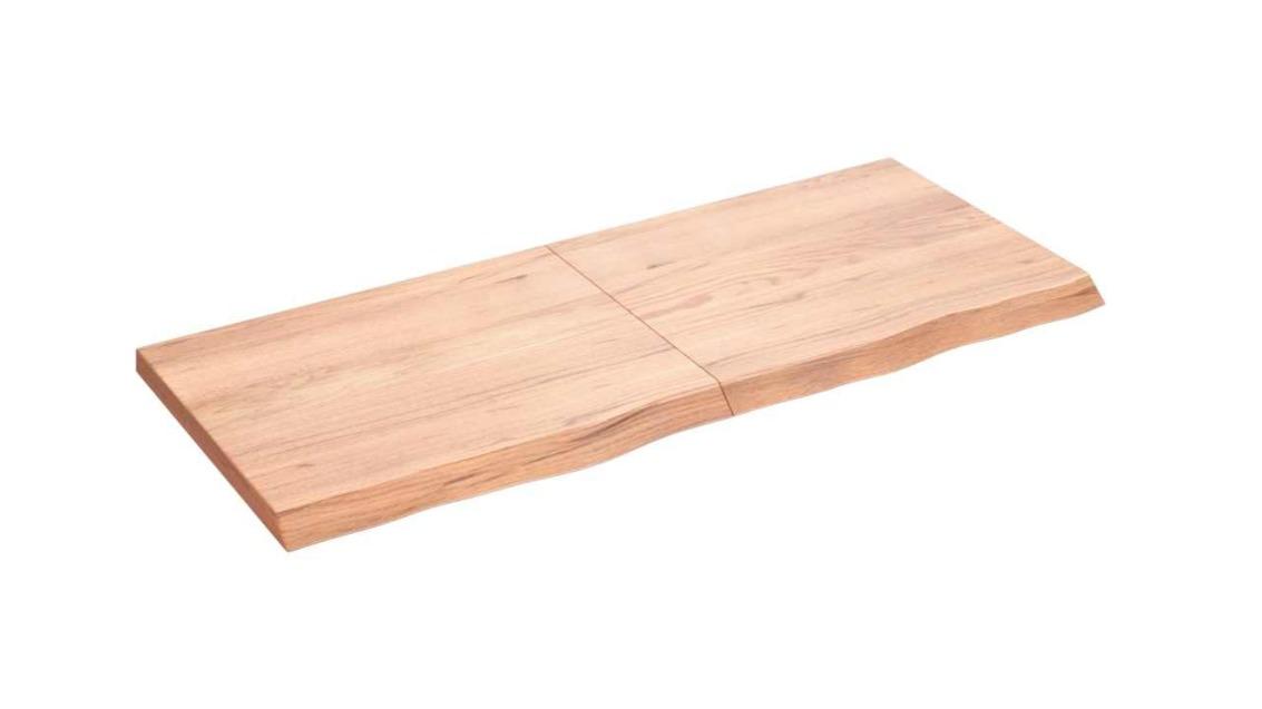 vidaXL Light Brown Treated Solid Wood Oak Wall Shelf - 120 x 50 x 2-4cm