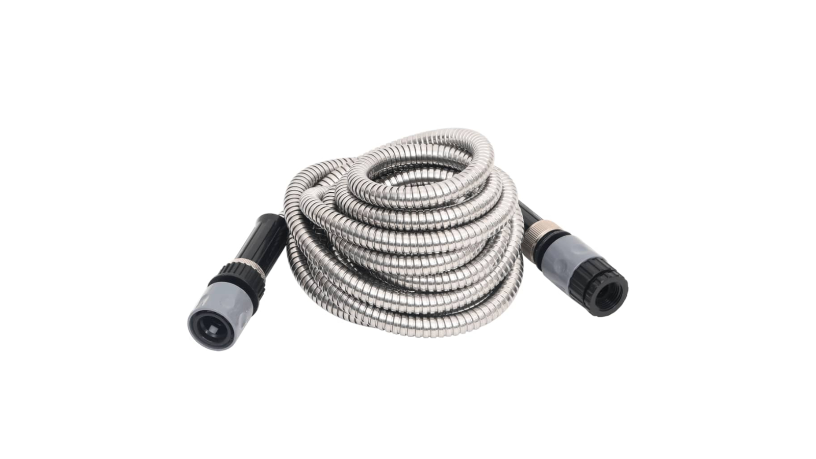 vidaXL Silver Stainless Steel 15m Garden Hose with Spray Nozzle