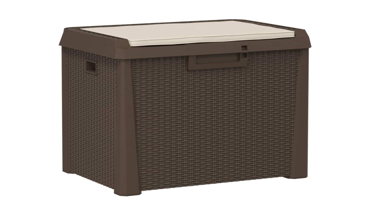 vidaXL Brown 125 Litre PP Garden Storage Box with Seat Cushion