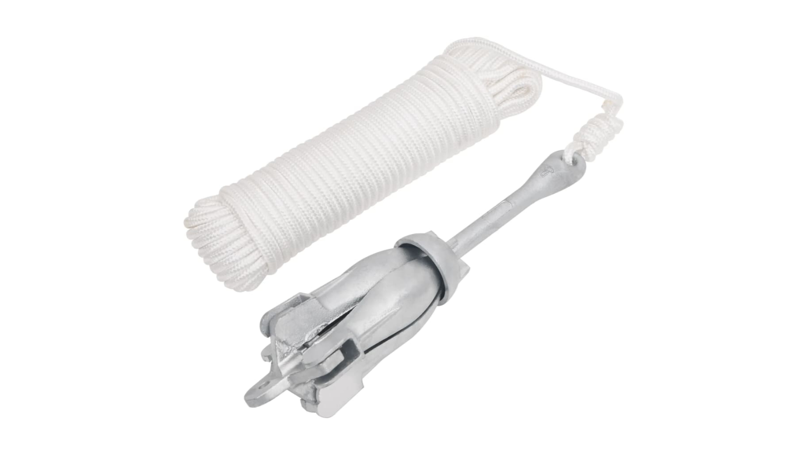 vidaXL Malleable Iron Silver Folding Anchor with Rope - 6kg