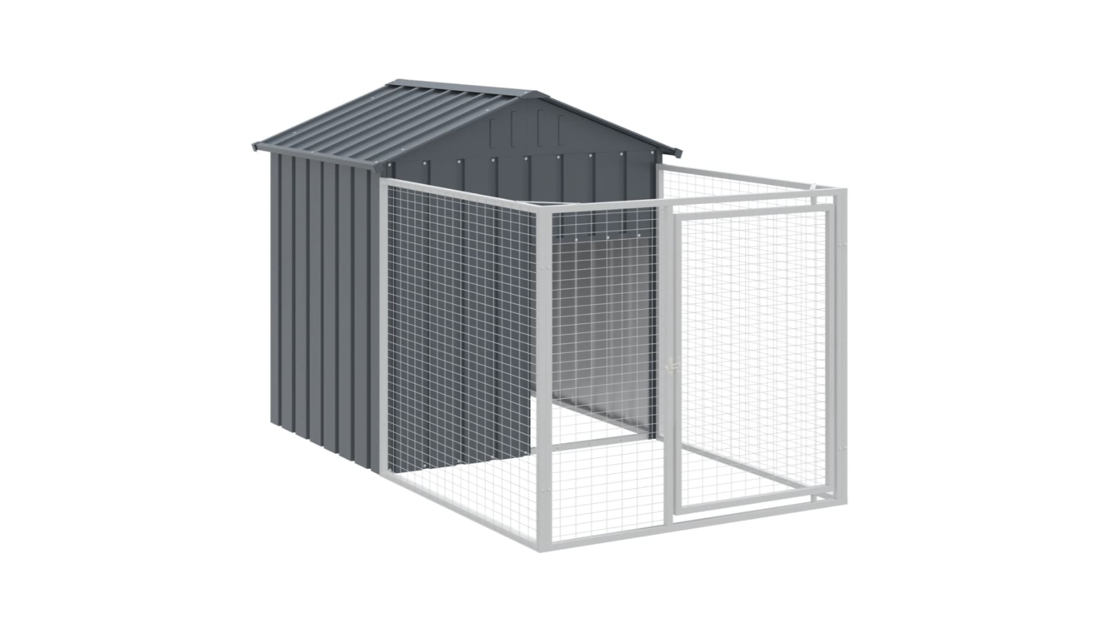 vidaXL Anthracite Galvanised Steel Dog House with Run - 117 x 201 x 123cm