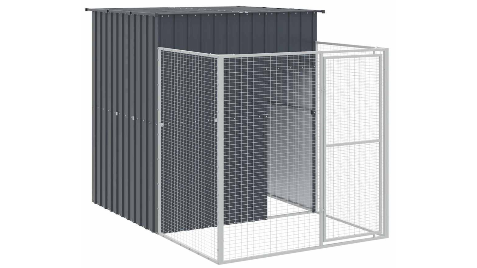 vidaXL Anthracite Galvanised Steel Dog House with Run - 165 x 251 x 181cm