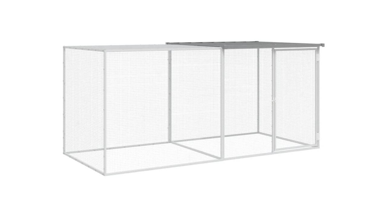 vidaXL Galvanised Steel Light Grey Chicken Cage with Roof and Door - 203 x 98 x 90cm