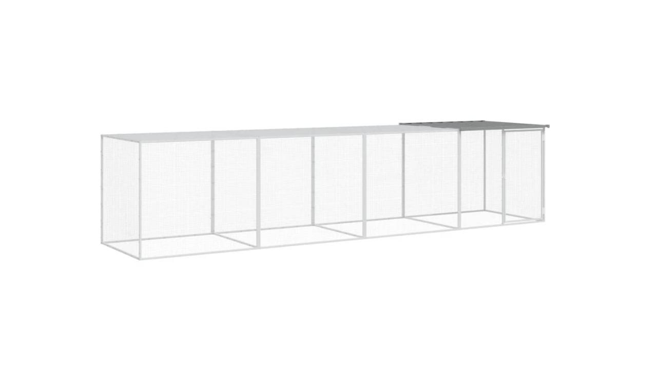 vidaXL Galvanised Steel Light Grey Chicken Cage with Roof - 403 x 98 x 90cm