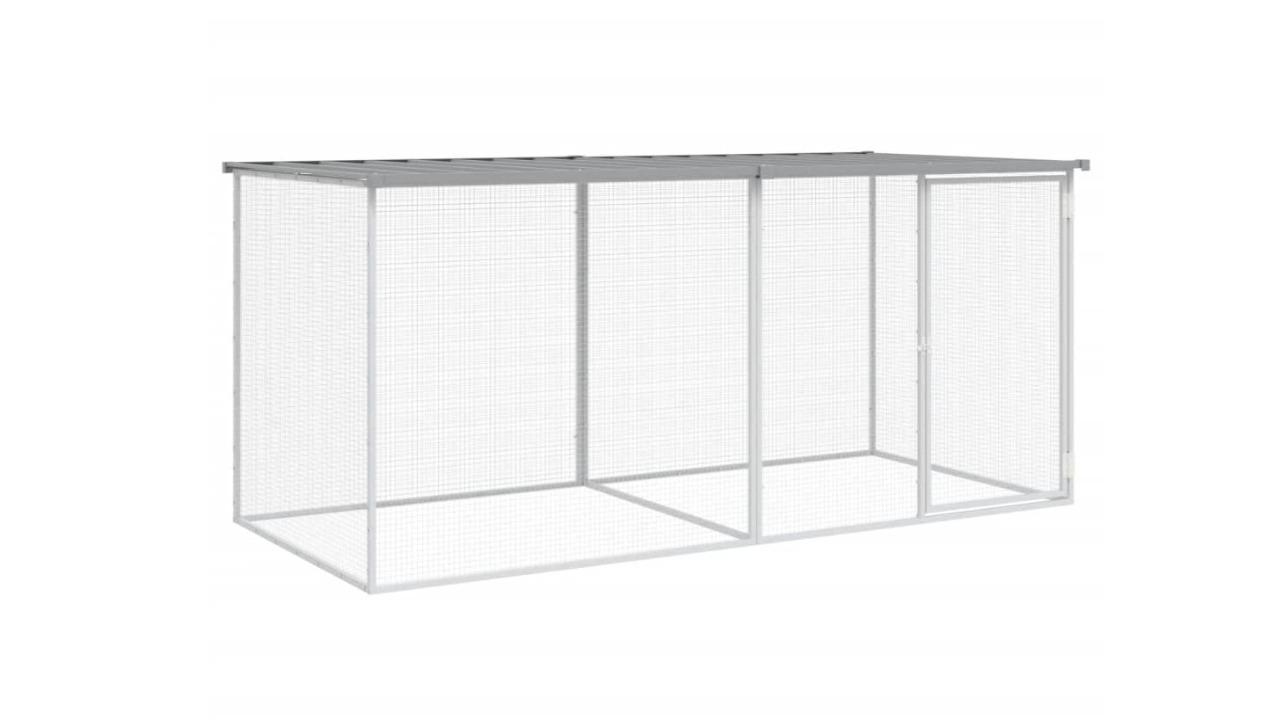 vidaXL Galvanised Steel Light Grey Chicken Cage with Roof - 203 x 98 x 90cm