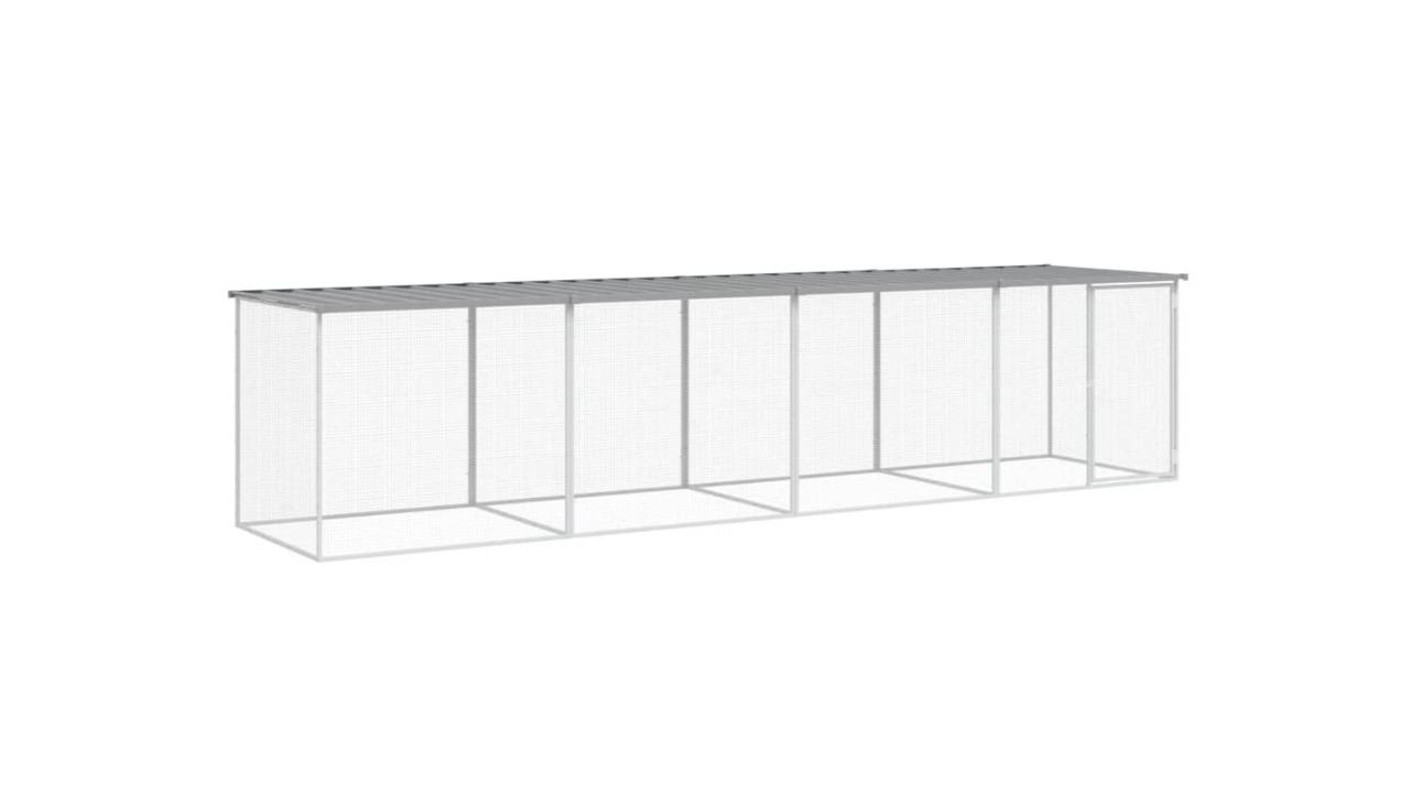 vidaXL Galvanised Steel Light Grey Chicken Cage with Roof and Door - 403 x 98 x 90cm