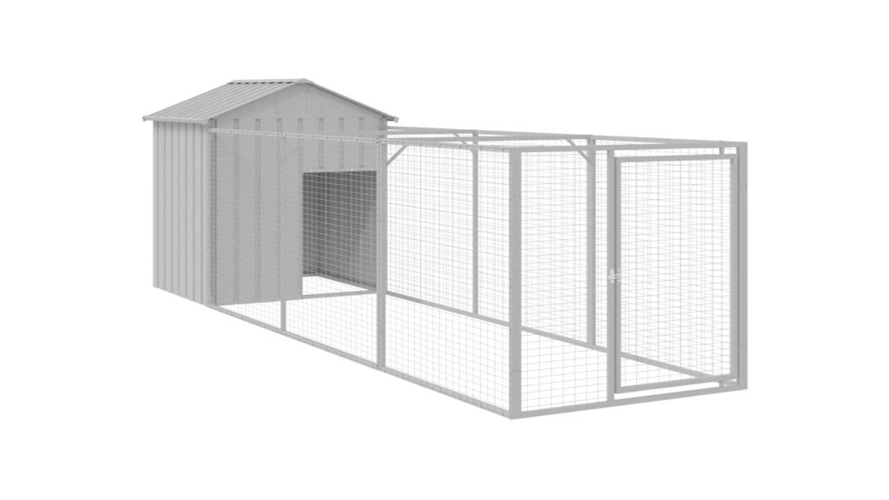 vidaXL Light Grey Galvanised Steel Dog House with Roof - 117 x 405 x 123cm