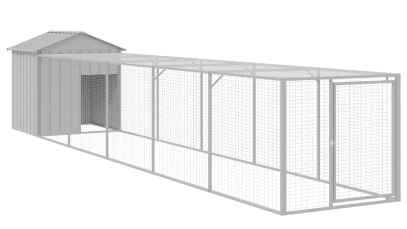 vidaXL Galvanised Steel Light Grey Chicken Cage with Run - 117 x 609 x 123cm
