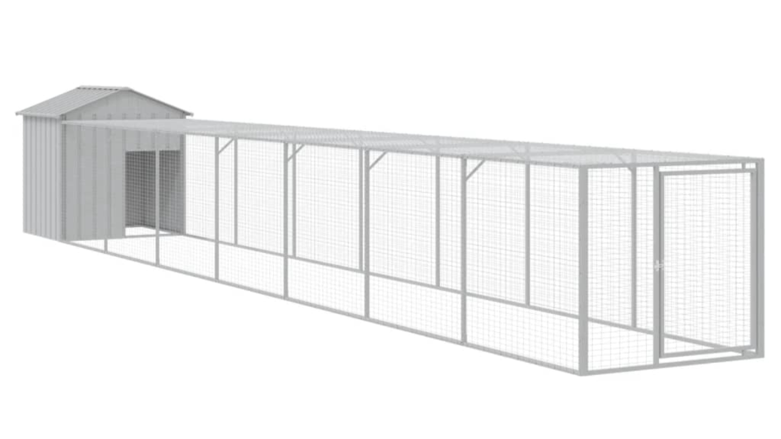 vidaXL Galvanised Steel Light Grey Chicken Cage with Run - 117 x 813 x 123cm