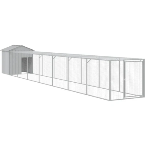 vidaXL Galvanised Steel Light Grey Chicken Cage with Run - 117 x 813 x 123cm