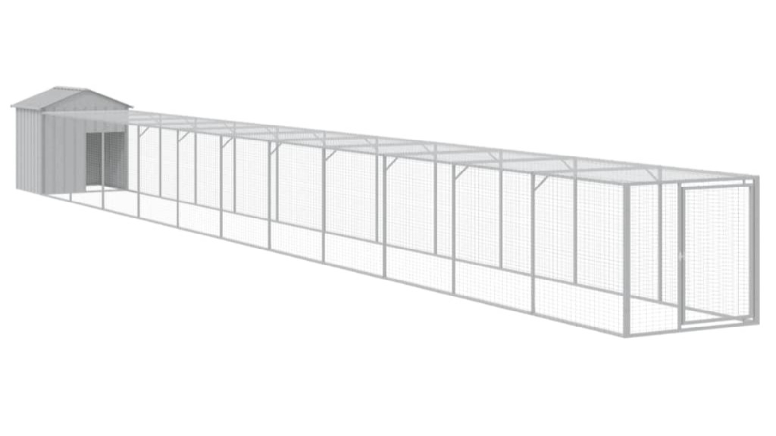 vidaXL Galvanised Steel Light Grey Chicken Cage with Run - 117 x 1221 x 123cm