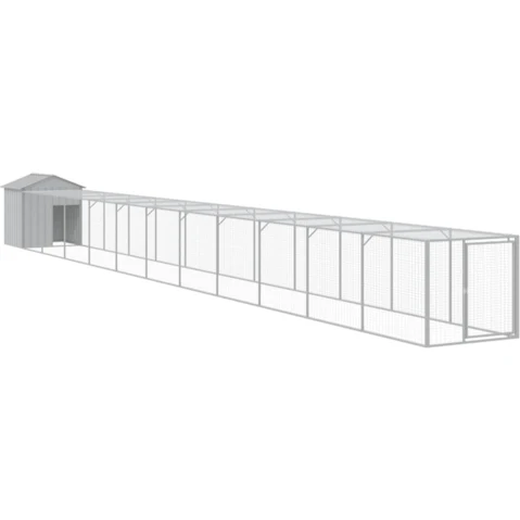 vidaXL Galvanised Steel Light Grey Chicken Cage with Run - 117 x 1221 x 123cm