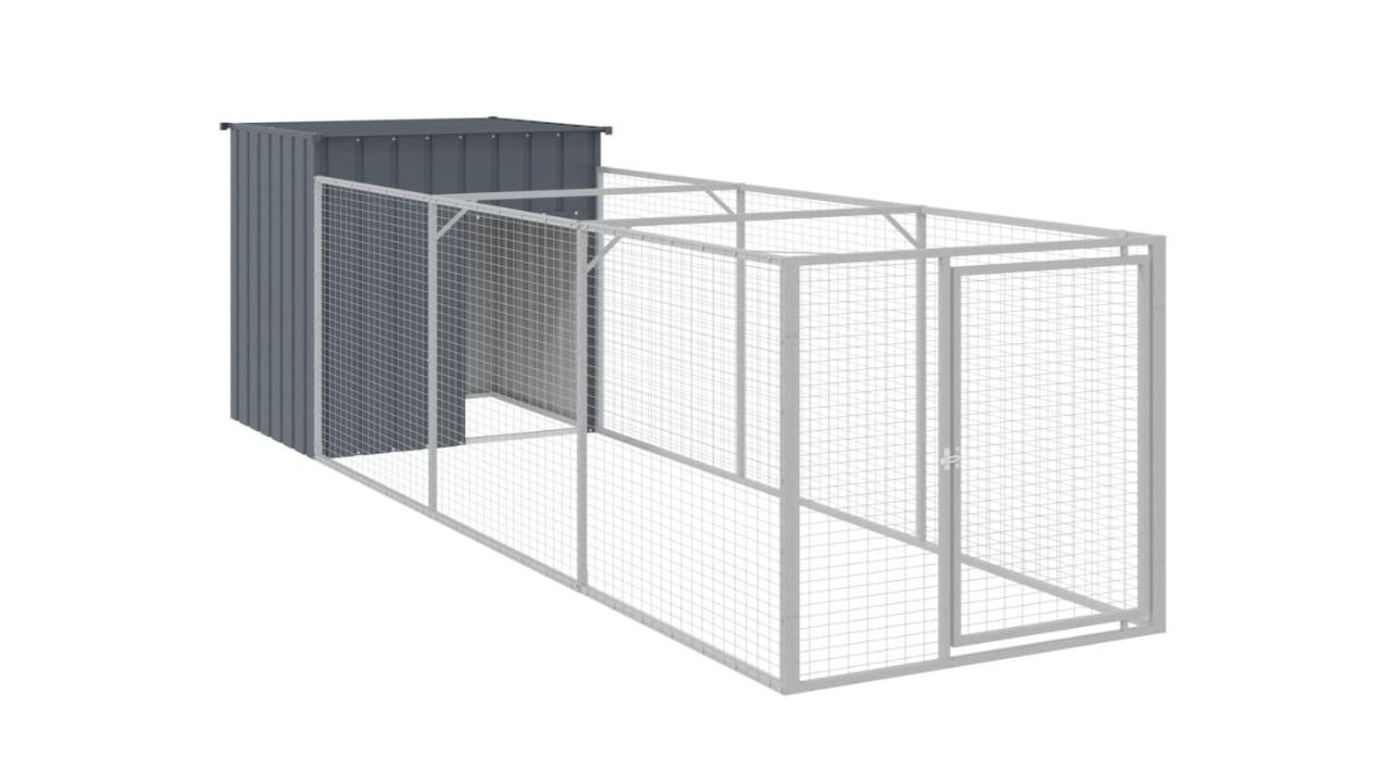 vidaXL Anthracite Galvanised Steel Dog House with Run - 110 x 405 x 110cm
